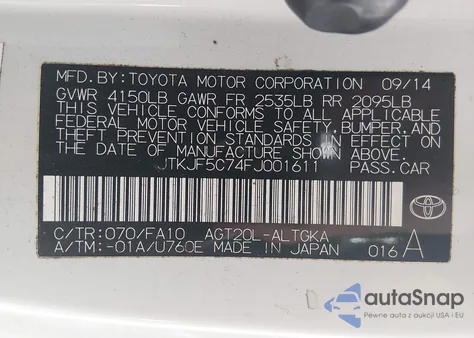 2015 Scion Tc z USA, uszkodzony, nr VIN JTKJF5C74FJ001611